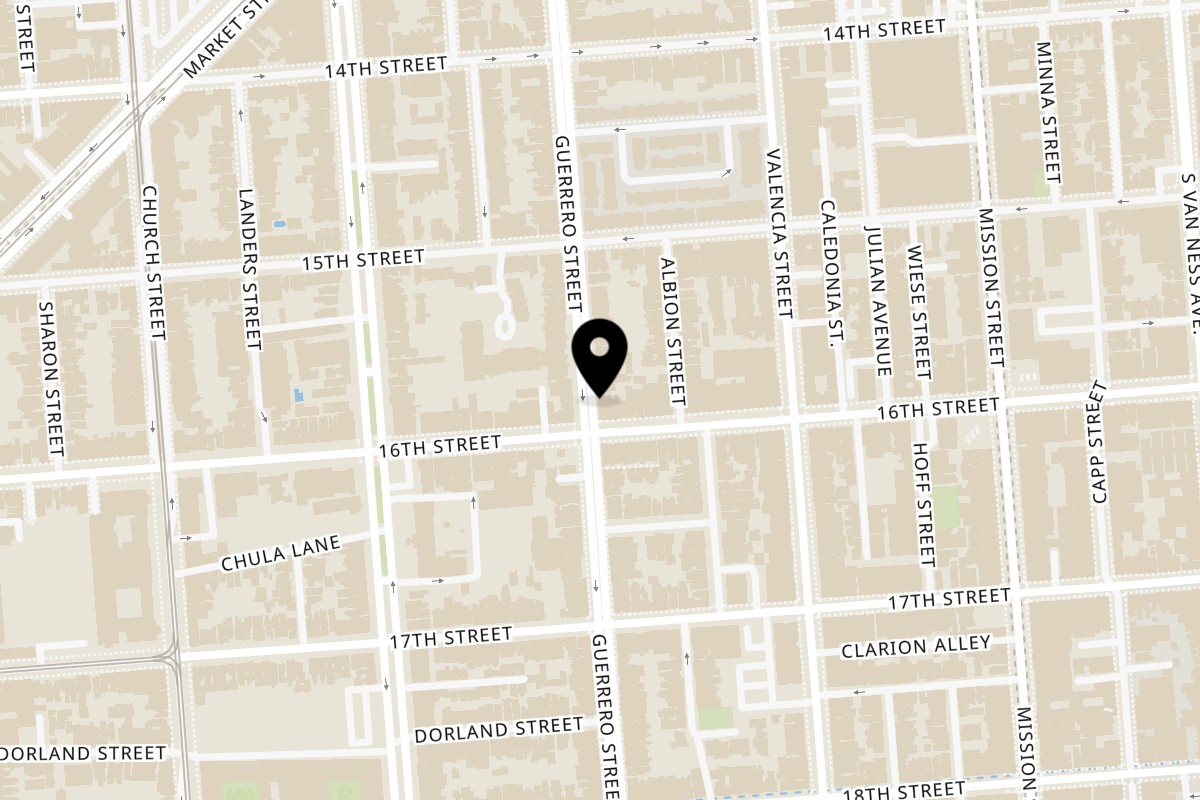 Map showing the location of Arepas Latin Cuisine San Francisco on 3198 16th St in San Francisco